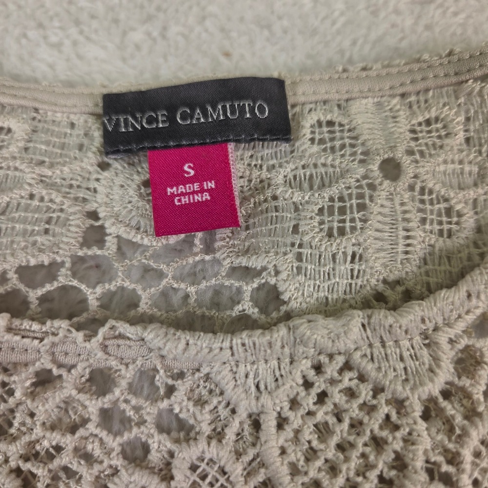 Vince Camuto Womens Beige Floral Guipure Lace Short Sleeve Blouse Scoop Neck S - Picture 3 of 6